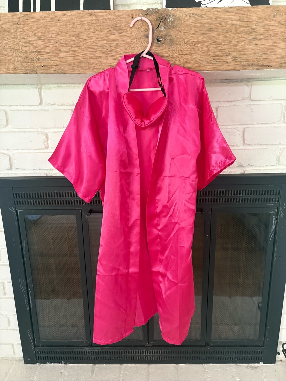 Girls Hot Pink Satin Robe with Matching Eye Mask